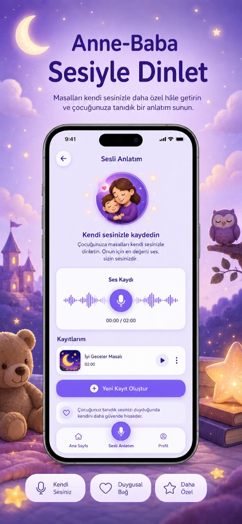 Hayalya anne baba sesiyle masal kaydetme ekranı